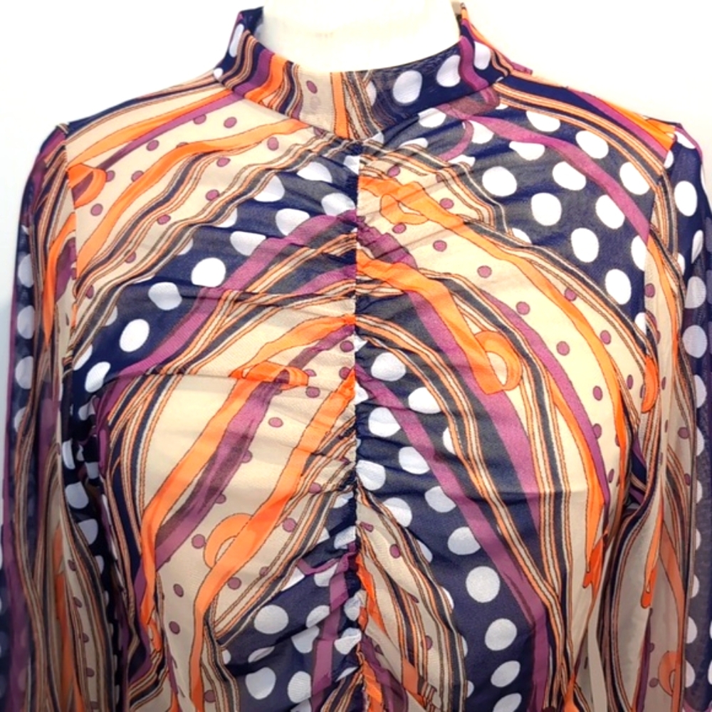 Libian Sheer Multicolor Ruched Bodysuit - Picture 2 of 9